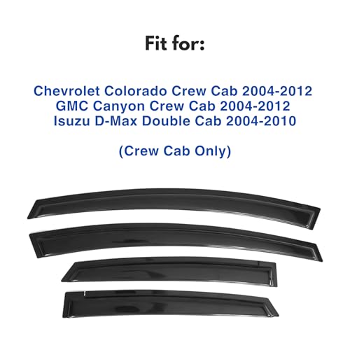 Image of IG Window Visors Fit for 2004-2012 Chevrolet /Chevy Colorado & GMC Canyon Crew Cab, Out-Channel Rain Guards Vent Deflectors 4PC, Truck Accessories for 2004-2010 Isuzu D-Max Double Cab (Full-Size Cabs)