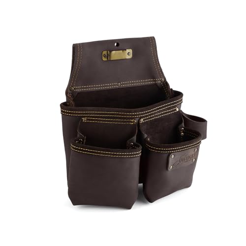 OX Tools Framers Tool Pouch Nail Bag Oil Tanned Leather Carpenter tool belt, 7 Pockets, Fastener Pouch, Hammer Holder Pencil Pouch OX-P263203