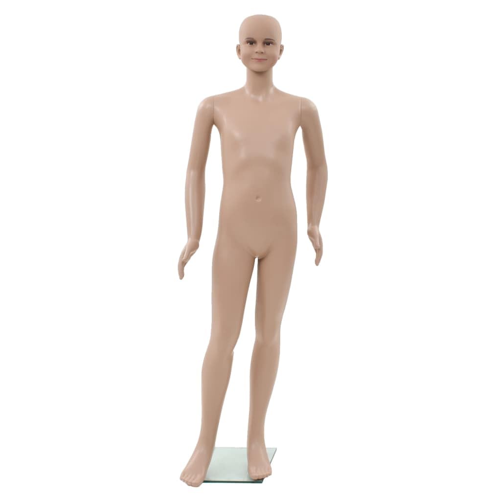 vidaXL Maniquí Niño Cuerpo Completo Beige 140 cm Vidrio Muñeco Modelo de Ropa