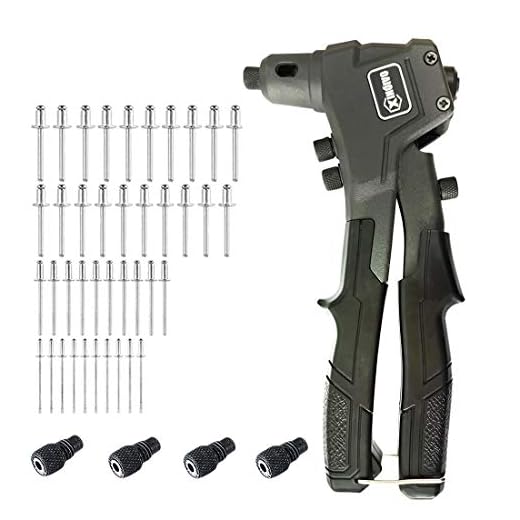 XINQIAO Rivet Gun Kit with 100 Pcs Rivets, Pop Single Hand Riveter Set for Metal with 4 Tool-Free Interchangeable Heads