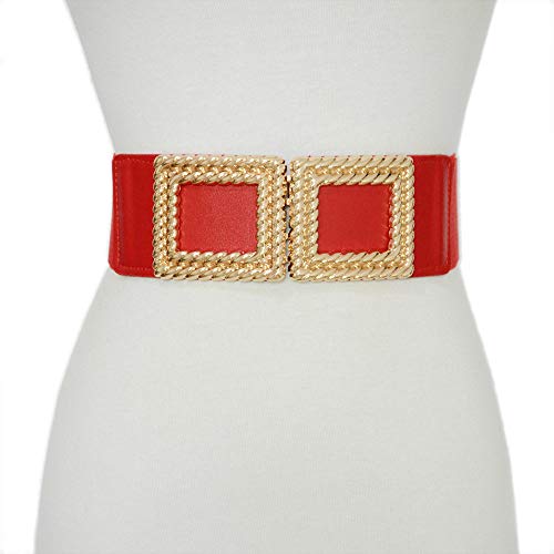 Women's Wide Elastic Square Weave Gold Buckle Corset Waist Belt for Dress3
