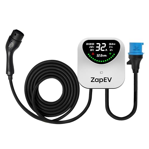 Image of 7.5 KW Wall Mount EV Charger with smart App|6M TPU Cable+Carry Bag+CEE Socket+Holder Clips|32A, Waterproof|3 inch Screen|Adjust. Power|Auto Cut,Overload & Earthing Protection|5Yr Warranty|