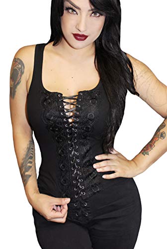 Demi Loon Corset top Gothic Pinup (XL, Black Corset Tank)