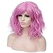 Women's Short Curly Wig 14 Inches Bob Wigs with Fringe for Women Halloween Cosplay Party Fancy Dress, Pastel Wavy Synthetic Light Pink Wigs for Girls Costume