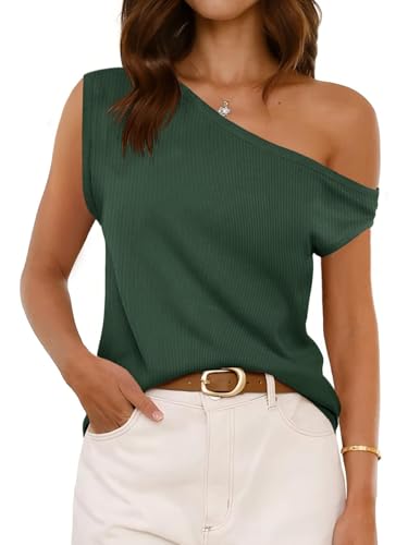 Cicy Bell Womens Off One Shoulder Tops Summer Ribbed Knit