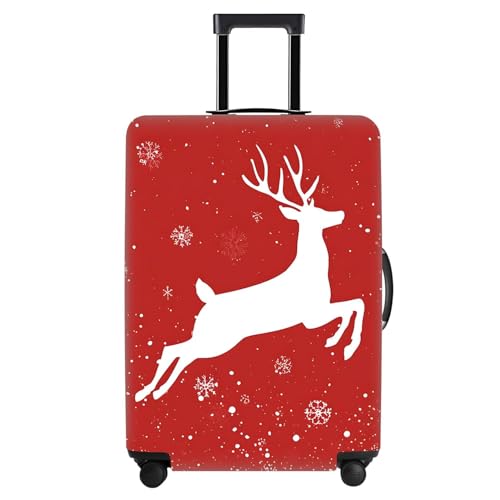 Image of Red Christmas Deer Luggage Cover - Reindeer Suitcase Protector, Stretchable Waterproof Holiday Travel Luggage Sleeve,XL