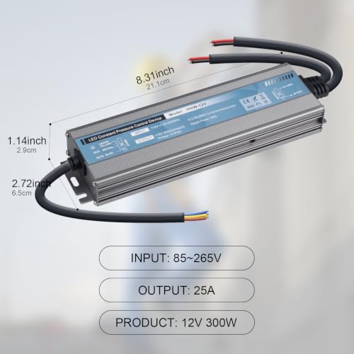 Image of QNNP LED Driver 300 Watts 12V DC Low Voltage Transformer Waterproof IP67 Power Supply Transformer Adapter AC 110V-265V to 12V DC, LED Power Supply for Indoor Outdoor Lighting
