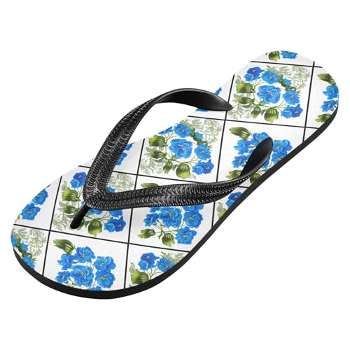 Burbuja Blue Flowers in Shaped Lattice Flip Flops for Women Men, Soft Thong Sandals Rubber Slippers for Pool Beach Essentials2