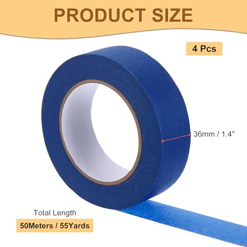 Image of Masking Tape Blue Painters Tape Paper Tape [for Crafts DIY Walls Painting Packing Automotive Home Decoration Teaching]- 1.4 Inch x 55 Yards /4 Rolls
