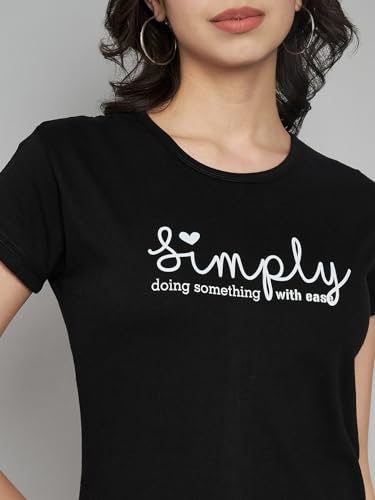 Image of Women Cotton Regular Fit Round Neck T-Shirt (Simply)