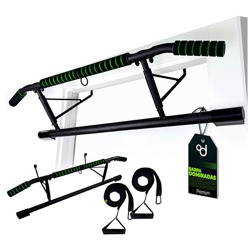OcioDual Barra de Dominadas Puerta sin Tornillos + Correas de Entrenamiento en Suspensión, Pull Up Bar Door, Ejercicio en Casa, Barra Dominadas Puerta Plegable, Fitness en Casa
