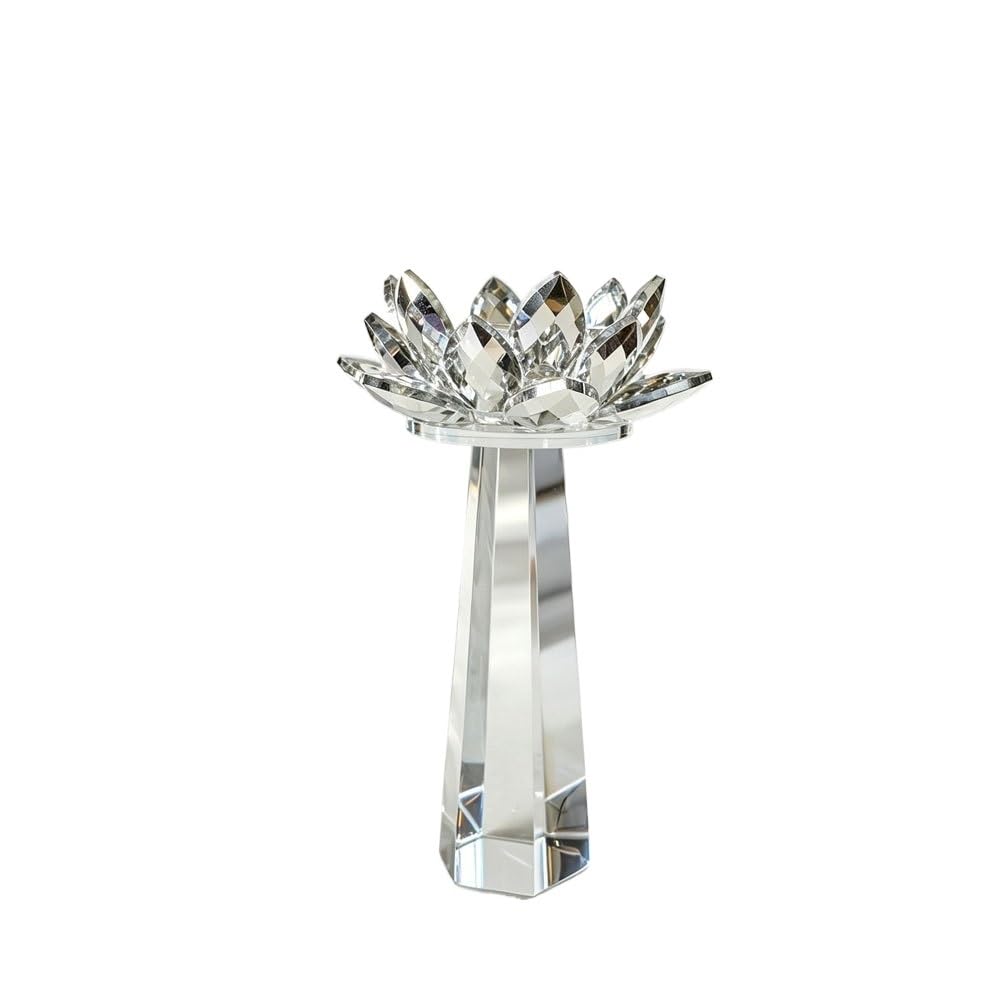 Huffa Silver S Crystal Hexagonal Lotus Candlestick Home Decor Tabletop Ornament Craft