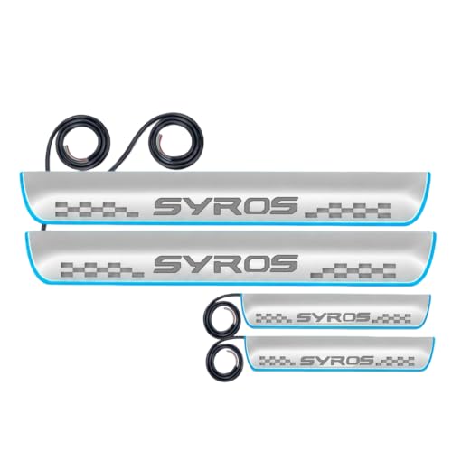 Image of Fabtec Car Door Foot Step Sill Plate with Mirror Finish LED Compatible with Kia Syros (Set of 4pc, Blue)(6 Month Warranty)