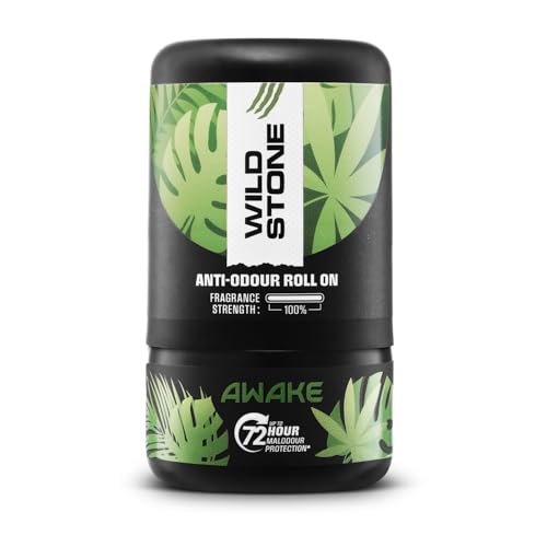 Wild Stone Awake Anti-Odour Roll On For Men, 50ml | Up to 72-Hour Odour Control | Enriched with Matcha tea and chamomile tea |Skin Friendly & Itch Fre