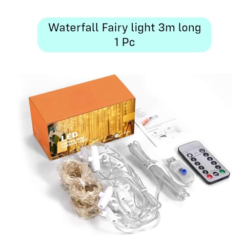 Image of Party Propz Waterfall Curtain Lights for Decoration - 10ft X 10ft USB Operated, Remote Controlled, Led Lights for Home Decoration, Warm Led Curtain Lights for Home Decorations
