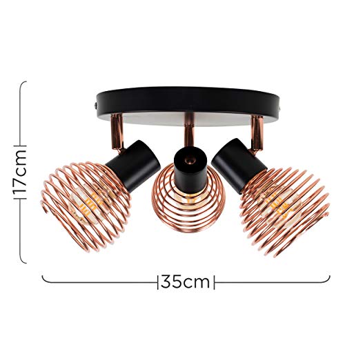 Retro Style Matt Black Ceiling Light Fitting with Copper Coil Design Shades - Image 3