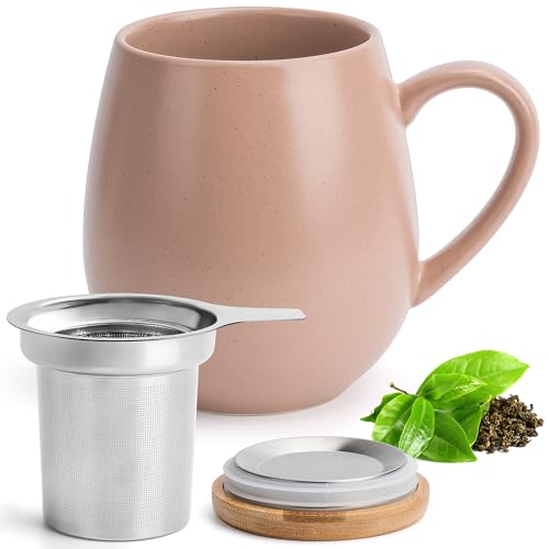 Happy Lemuro Tasse à thé avec couvercle et passoire - 550 ml - grande tasse à thé - avec infuseur - taille XXL - accessoire de thé (Nude)
