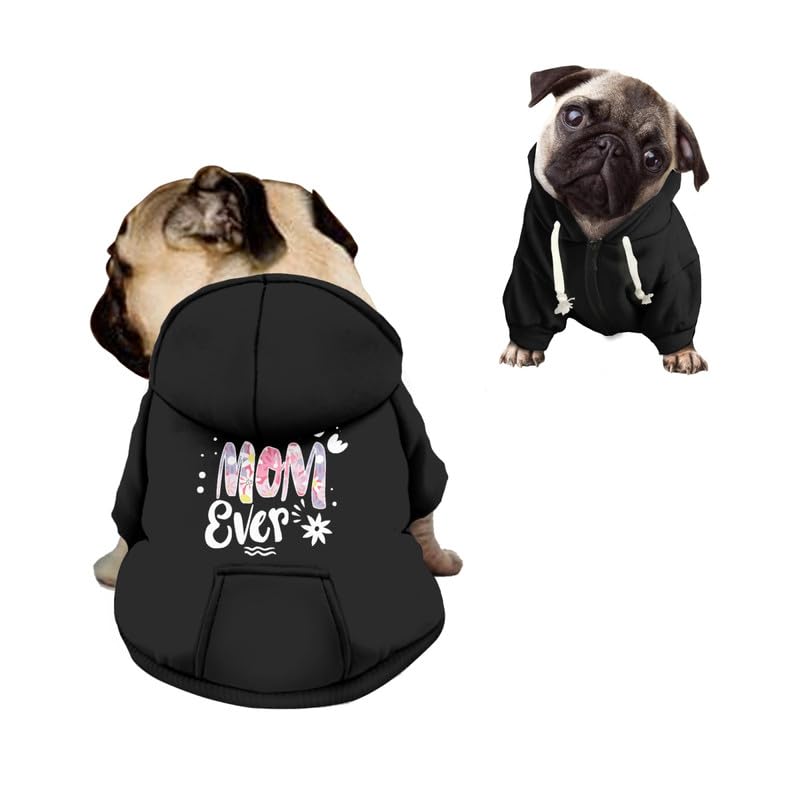 Kuiaobaty Best Mom Print Dog Hoodies Zipper Cloth Outfits for Small Dogs Cats, Black Dog Sweatshirt Puppy Jumper with Hooded