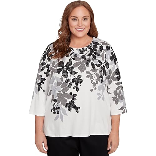 Alfred Dunner Women's Petite Shadow Leaf Three...