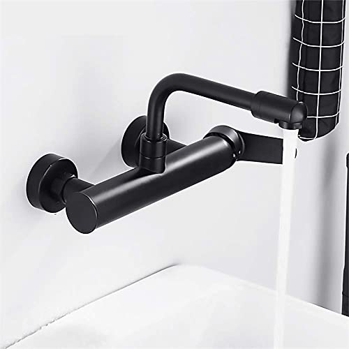 Robinet de lavabo mural en laiton noir mat pour vasque chic