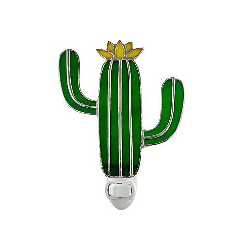 Image of CHEZBABY Stained Glass Night Light Plug into Wall Lamp Decorative Accent Nightlight for Hallway Bedroom Bathroom Kitchen Nature Themed Home Decor (Cactus)