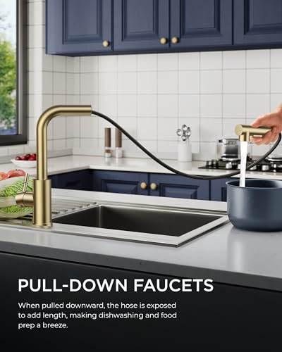 Image of FORIOUS Kitchen Faucet with Pull Out Sprayer, Single Handle, Brushed Gold