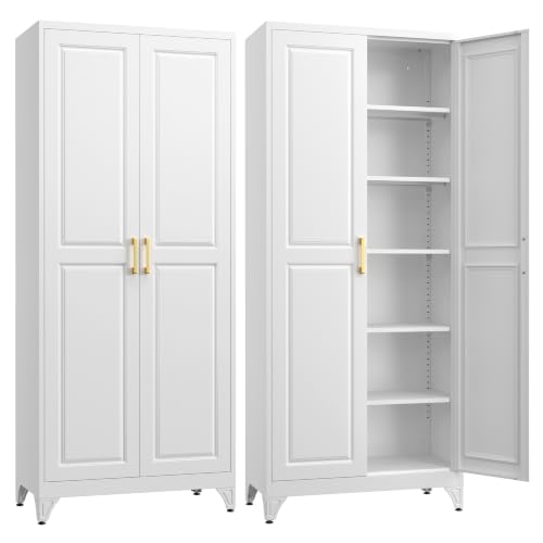 Image of SteeLoong 75 inchMetal Pantry Storage Cabinet with Doors & 5 Adjustable Shelves
