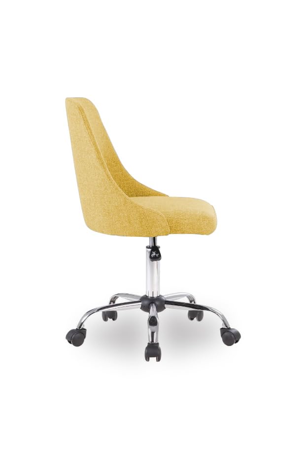 Image of Taskpro Fabric Upholstered Height-Adjustable 360 Swivel Revolving Office Study Desk Chair in Yellow Color