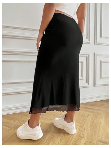 SHENHE Women's Plus Size Elegant Mesh Fishtail Skirt High Waisted Bodycon Pull on Long Skirt3