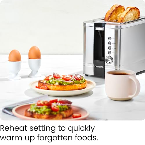 Chefman 2 Slice Toaster, 7 Shade Settings, Stainless Steel, 2 Slice with Extra-Wide Slots, Thick Bread and Bagel Toaster, Reheat, Defrost, Cancel, Lift Lever, Removable Crumb Tray Chefman 2 Slice Toaster, 7 Shade Settings, Stainless Steel, 2 Slice with Extra-Wide Slots, Thick Bread and Bagel Toaster, Reheat, Defrost, Cancel, Lift Lever, Removable Crumb Tray