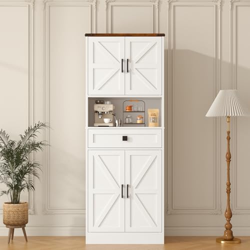 Image of CBBPET 67 inch Tall Farmhouse Pantry Cabinet with Drawer,Small Storage Cabinet for Kitchen Bathroom Dining Room Kitchen (White, 11.8 inch D x 23.6 inch W x 67 inch H)