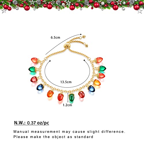 WOWORAMA Christmas Bracelet for Women - Colorful Light Bulb and Candy Beads Adjustable Charm Bracelet - Xmas Ornament Holiday Jewelry