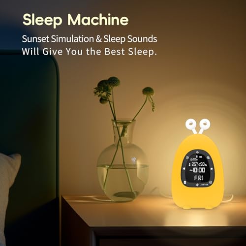 Sunrise Alarm Clock Wake Up Light, White Noise Sound Machine with 20 Soothing Sounds, 10 Night Lights, Wireless Speaker/Temp & Humidity/Rechargeable, Dimmable Clock Gift for Baby Kids Adults - Image 5