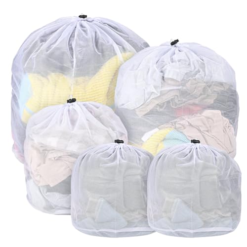 Paquete de 5 bolsas de lavandería, 4 tamaños de bolsas de malla con cordón para lavadora para evitar que la ropa se deforme, bolsas de lavadora, bolsas de lavandería para ropa delicada