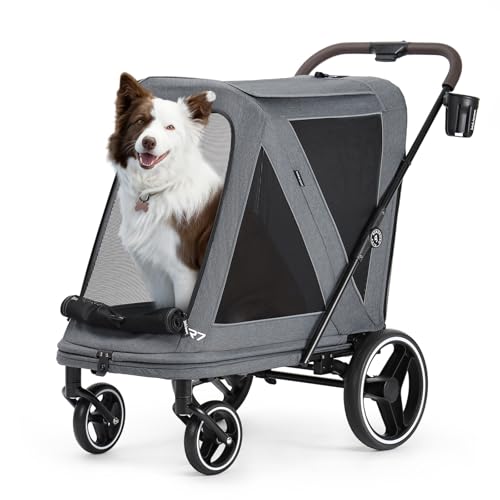 Image of Beberoad Pet Stroller for Medium Dogs, Dog Stroller One-Second Fold, R7 All-Terrain with ER Tires, Mesh Dual-Window, Full Disassembly&Washable Waterproof Oxford Fiber
