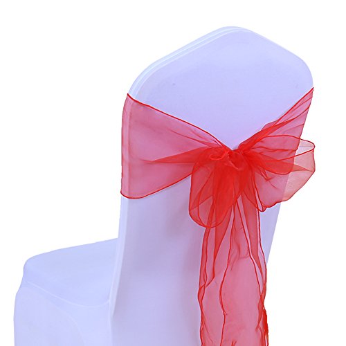 SINSSOWL 25pc Rubans en Organza Housse de Chaise nœuds Rubans nœuds de Mariage décoration de Ceremonie Fête événement Anniversaire 17 x 275cm 22 Colours(Non inclure Les Housses de Chaise)-Rouge