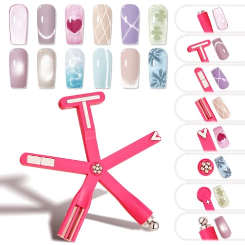 Image of Modelones Cat Eye Gel Polish Nail Magnet, 8-in-1 Cat Eye Magnet Tool for Gel Nails Strong Magnetic Nail Art Wand with Steel Ball, Glass Bead& French Tip&Clover Cateye Multi-Effect Magnets DIY Salon