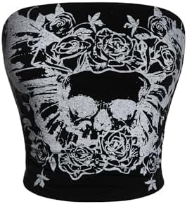 SOLY HUX Women's Y2k Goth Tube Crop Top Skull Print Strapless Sleeveless Bandeau Tops