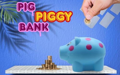 Image of Piggy Bank for Kids with Lock & 2 Keys - Pig-Shaped Polka Dot Coin Bank for Boys & Girls | BIS Certified Plastic Gullak | Money Saving Bank Gift Toddlers 3+ Years | Made in India (Blue)