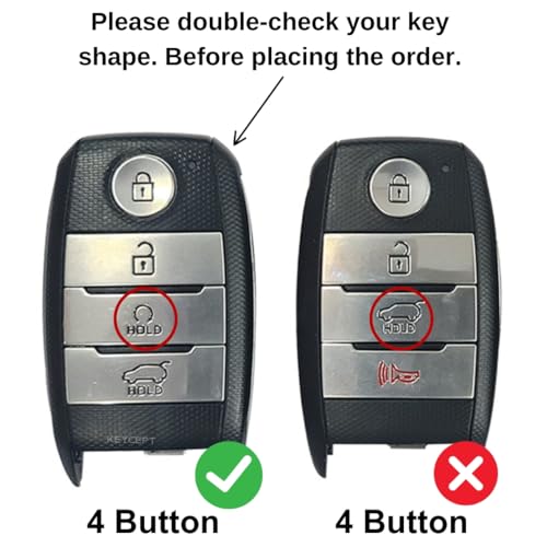 Image of KEYCEPT Metal Key Cover Compatible for Kia Seltos | Sonet | Carens 4 Button Smart Key with Keychain (Long Keychain).
