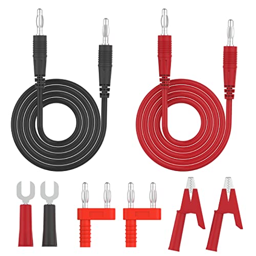 Image of Banana Plug Alligator Clip Pure Copper Fork Test Lead, Stackable 3.3ft Multimeter Flexible Test Lead Wire Cable with Protective Jack Copper Clamps for Electrical Testing (8pcs Pack)