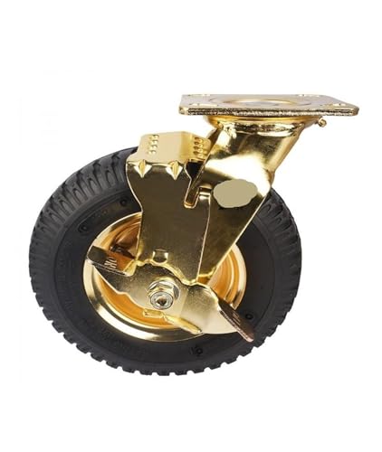 1 Piece Caster 8 inches Gold-Plated Pneumatic Wheel Rubber Hotel Luggage Trolley Aviation Universal (Color : 8-inch-A-Active)2