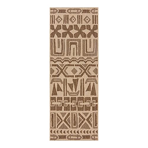 Gertmenian Indoor/Outdoor Kona Coast by Reyn Spooner Runner Rug - 2x6 Runner, Stain & UV Resistant, Ideal for Deck, Patio, Poolside Rooms - Tribal, Light Brown, 46672
