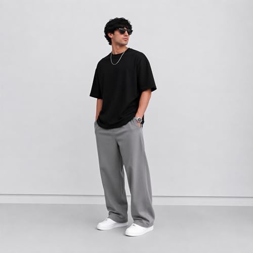 Image of PeaceOut Oversized T Shirt for Men | 240 GSM Heavyweight Cotton T Shirt | Drop Shoulder Oversized Tshirt for Men | Baggy Loose Fit Streetwear Round Neck Half Sleeve Casual Wear