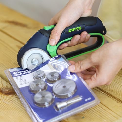 Image of ZEITE 4V Cordless Electric Scissors,Cardboard Cutter with 2 Blades,Storage Box,USB Charging Cable,Power Rotary Cutter,Max Cutting 1 /4 inch,for Cardboard Box,Thin Carpet & Plastic, Easy to Hold and Safe