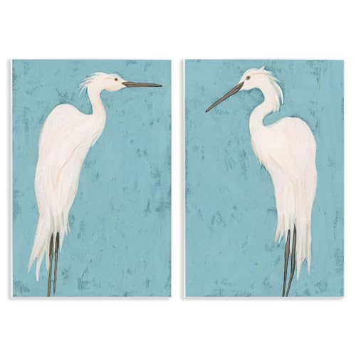 Image of Nautical Heron Coastal Bird, 13 x 19 Inch Mounted Print on Wall Plaque Set