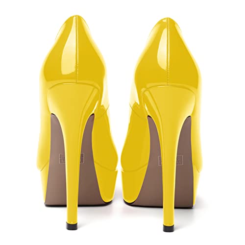 ROSERWISH Womens Round Toe Slip On Platform Patent Sexy Evening Party Stiletto High Heel Pumps Dress Shoes 5 Inch4