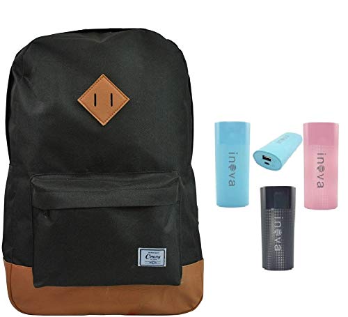 KIT MOCHILA BOLSA CASUAL PRETA UNISSEX CONVOY + CARREGADOR PORTATIL 5000mAh
