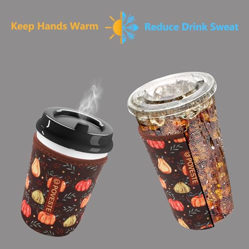 Image of Reusable Neoprene Insulator Sleeve for Iced Coffee & Cold Soda, Coffee Sleeves for Iced & Hot Drinks, Cold Beverage Cooler Compatible with Starbucks, Dunkin (Harvest Pumpkin, Large: 32oz)