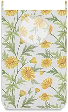 ElliTarr Hanging Laundry Hamper Bag Over the Door Laundry Hamper Wall Hamper with Stainless Steel Hooks for Dirty Clothes and Saving Space Large Size 29.5X20inch 1PCs Yellow Floral